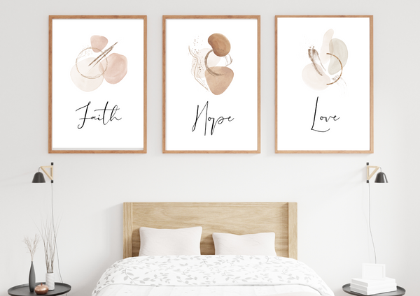 Faith, Hope, Love | Trio Set | Abstract Decor Print Wall Art